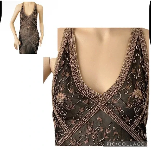 Vintage Cache Silk Beaded Open Back Formal Y2K Gown Dress Black 90s Size 2 - Picture 7 of 16